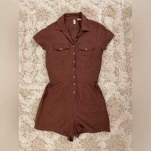 NEW Sky & Sparrow Brown Romper Mini Button Up Romper Size Small
